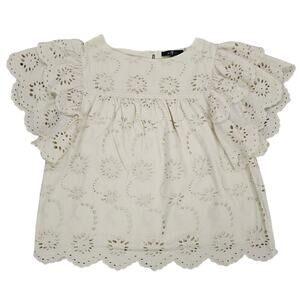 7 For All Mankind Shirt Womens Size XS Cream Coquette Eyelet Neutral Cottagecore